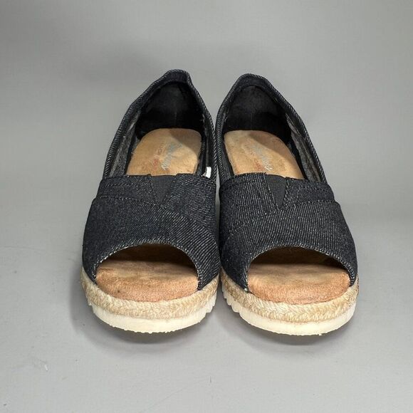 Skechers Wedge Sandals Women's Size‎ 8 Dark Blue Denim Espadrille Open Toe Heels - Picture 2 of 12